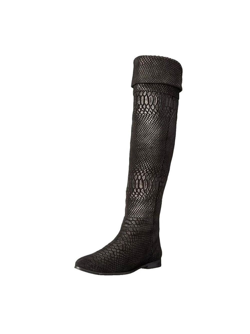 Seychelles Anthropologie Black Victory Croc Over The Knee Boots Leather size 6